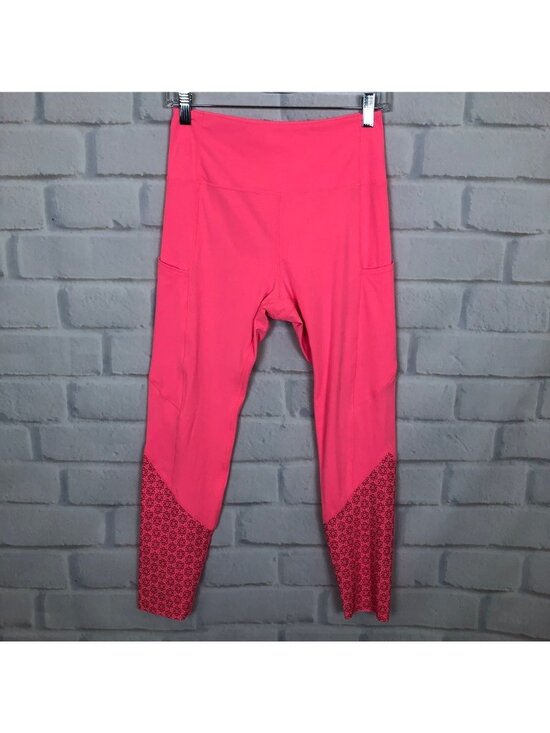ZYIA Pants - Zyia Neon Coral Flower Power Luxe Hi Rise 7/8 Leggings Size 6-8